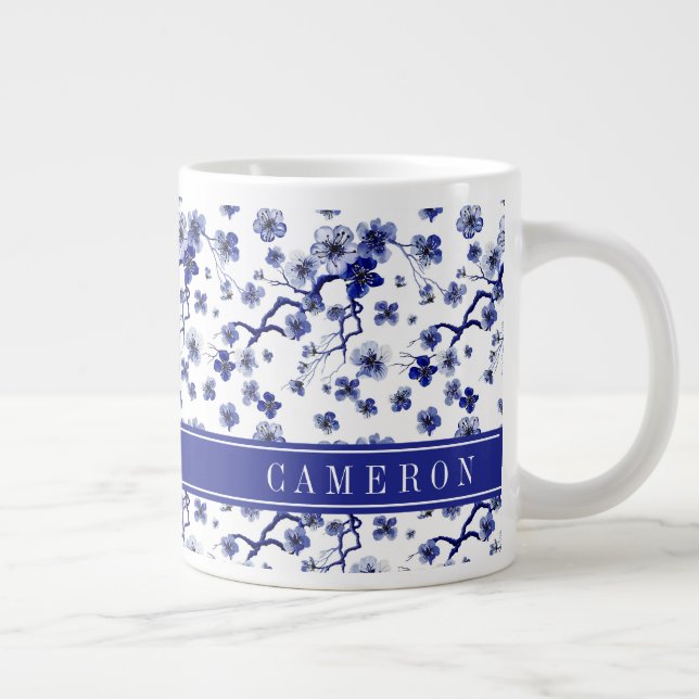 Caneca De Café Grande Adicionar Seu Nome| Padrão do Ramo Sakura Oriental (Direita)