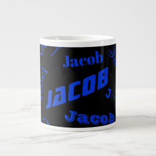 Caneca De Café Grande Adicione qualquer nome ou palavra   Azul e Preto