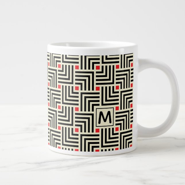 Caneca De Café Grande Adicione seu início| Padrão das linhas geométricas (Direita)