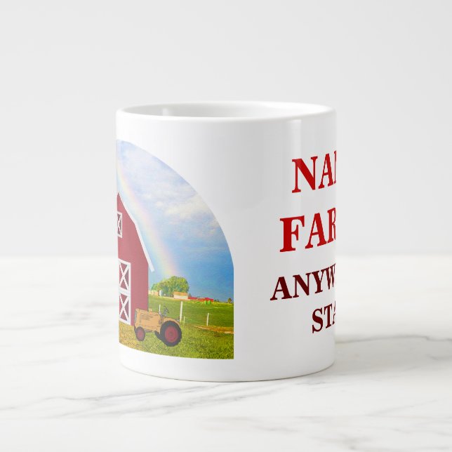 Caneca De Café Grande Adicione seu nome ao Red Barn com o Blue Sky (Frente)