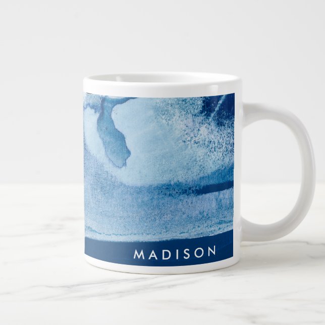 Caneca De Café Grande Adicione seu nome | Azul Amore II (Direita)