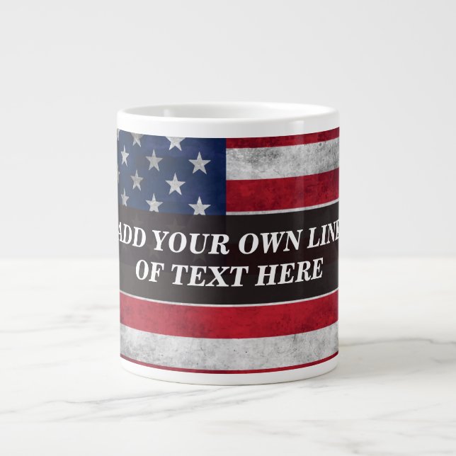 Caneca De Café Grande Adicione seu texto ao sinalizador americano (Frente)