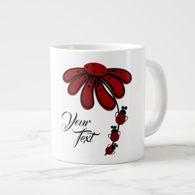 Caneca De Café Grande Adicione Seu Texto Ladybug Gift Jumbo Mug (Frente Esquerda)