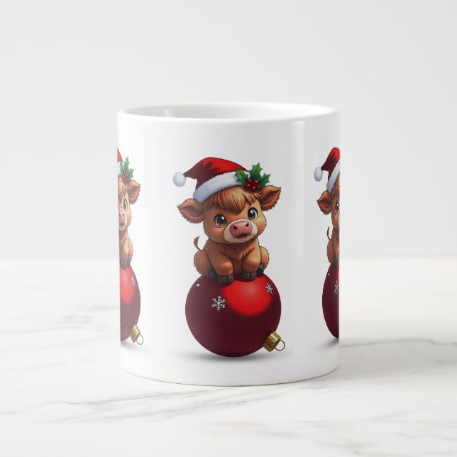 Caneca De Café Grande adorable baby highland cow sitting (Frente)