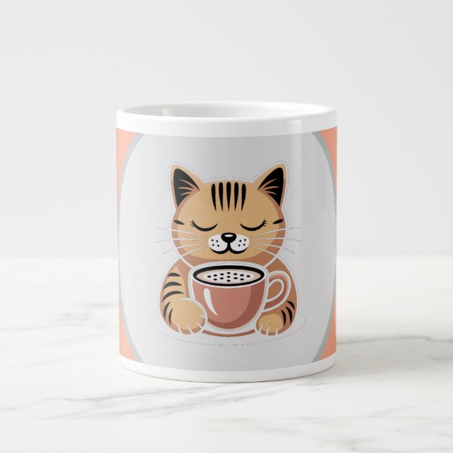 Caneca De Café Grande Adorable Cat with Coffee Mug | Cozy Cat Lover Gift (Frente)