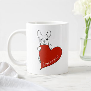 Caneca De Café Grande Adorável Bulldog Francês com um Coração Vermelho