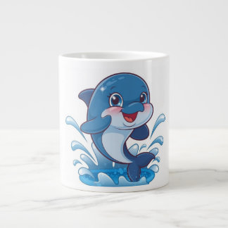 Caneca De Café Grande "Adorável Golfinho de Cartoon Splashing in Joy"
