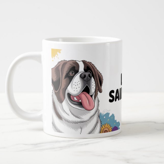 Caneca De Café Grande "Adorável Santo Bernard com Sunflower (Esquerda)