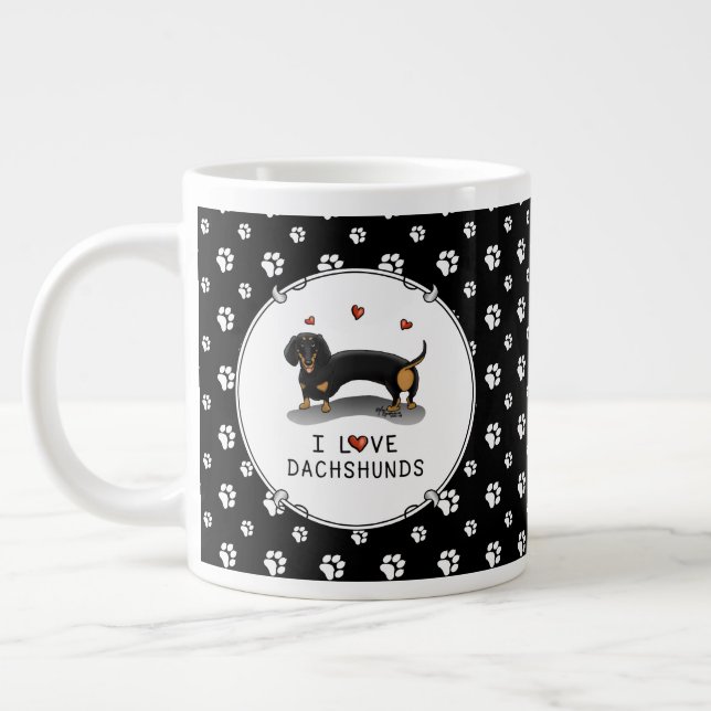 Caneca De Café Grande Adoro Dachshances (preto e bronzeado) (Esquerda)