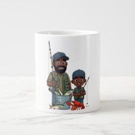 Caneca De Café Grande African American Dad and Son Fishing