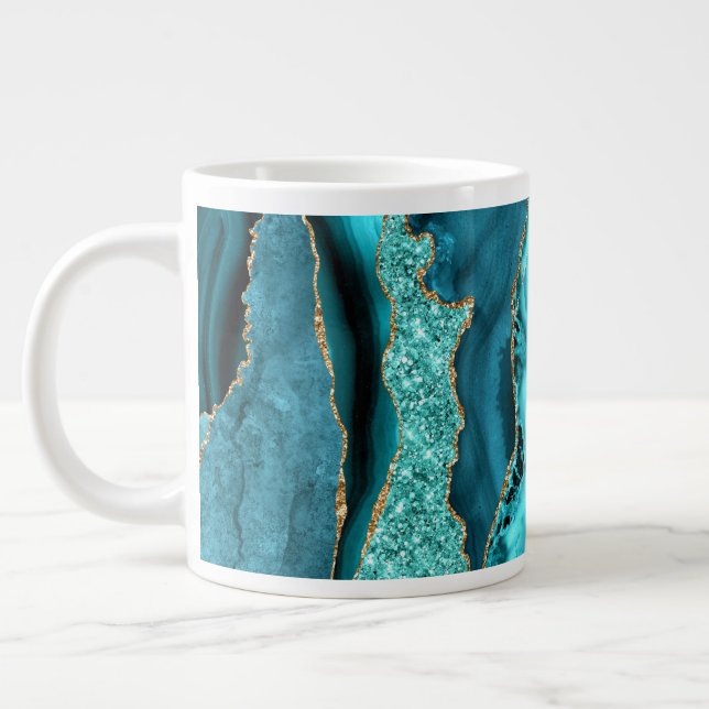 Caneca De Café Grande Agate Teal Blue Aqua Turquoise (Esquerda)