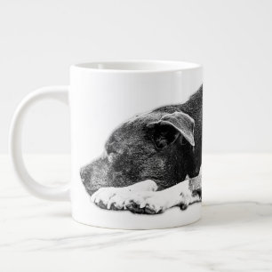 Caneca De Café Grande Agitação de Pitbull Mistura Preta e Branca