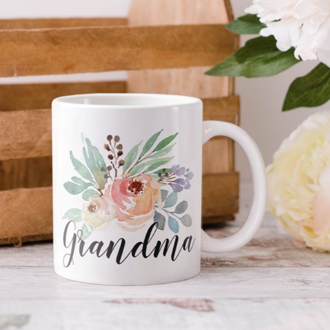 Caneca De Café Grande Agrandada Floral Aquarela (Personalized Floral Coffee My for Grandma or Mom)