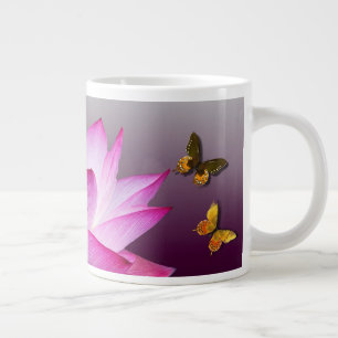 Caneca De Café Grande Água Lily e Borboletas