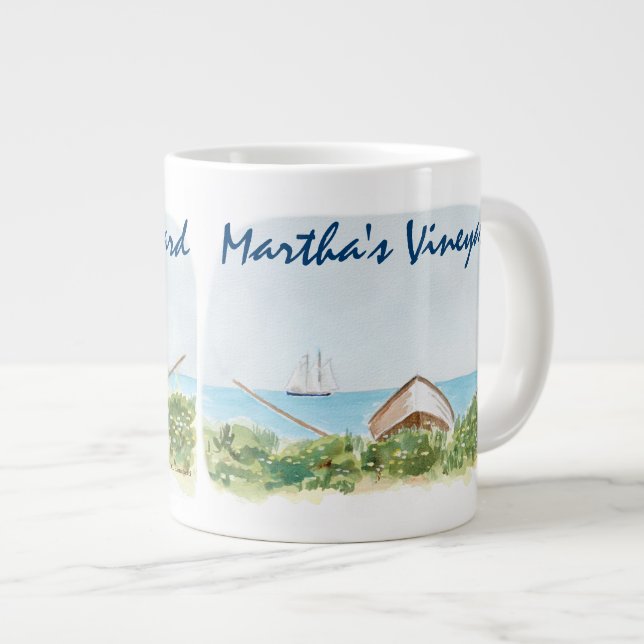 Caneca De Café Grande Aguarela Náutica de Martha's Vineyard   (Frente Esquerda)