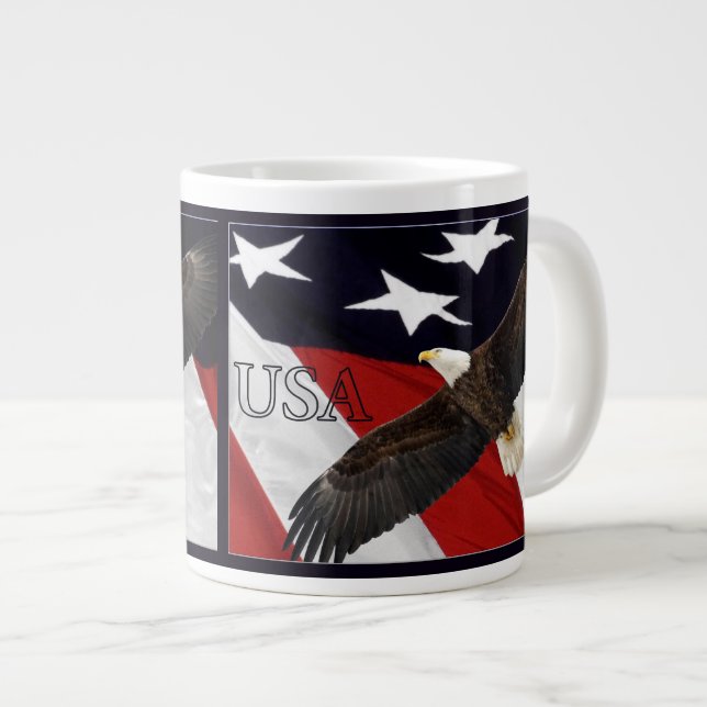Caneca De Café Grande Águia e bandeira americana (Frente Esquerda)
