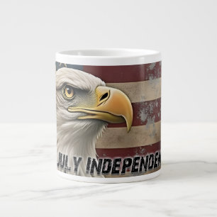 Caneca De Café Grande Águia Majestosa e Bandeira - Espírito de Liberdade