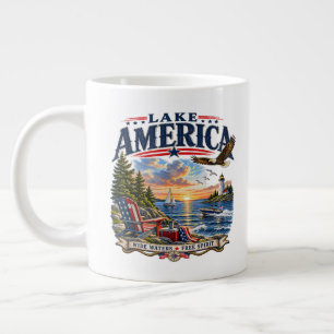Caneca De Café Grande Águia Patriótica do Pôr do Sol do Lago América