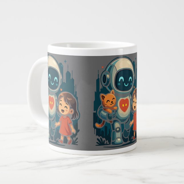 Caneca De Café Grande AI & Robot Characters – Futuristic Design Collecti (Frente Esquerda)