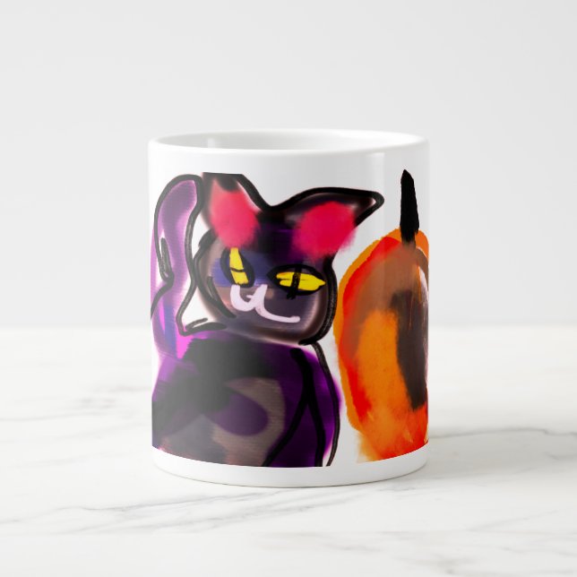Caneca De Café Grande Alegria de abóbora de gato preto (Frente)
