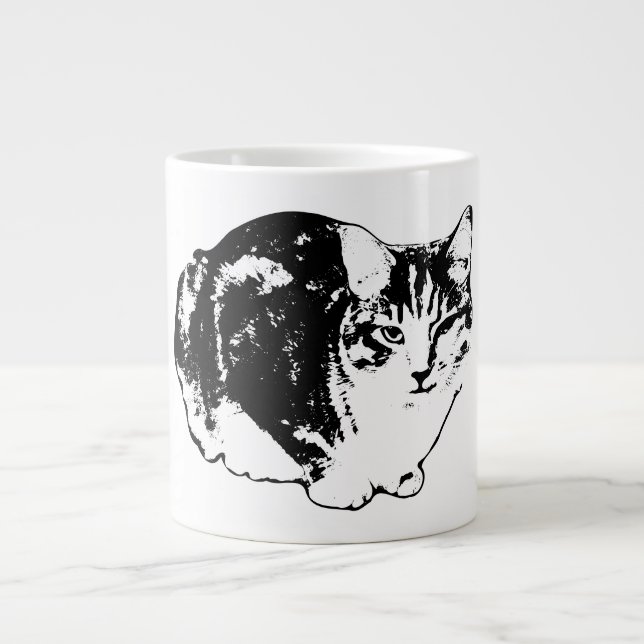 Caneca De Café Grande Alerta Tabby Cat Tinta Retrato Mug (Frente)
