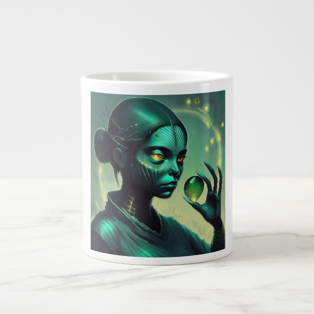Caneca De Café Grande Alienígena Dama Mantém Objeto De Vidro Transparent (Frente)