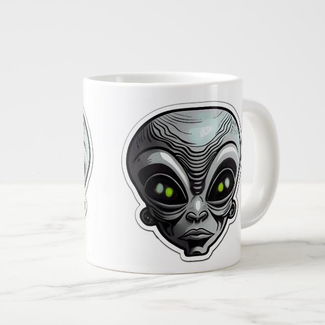 Caneca De Café Grande Alienígena Sticker Art Jumbo Mug (Frente Esquerda)