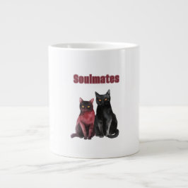 Caneca De Café Grande Almas Gêmeas de Gatos Pretos Vermelhos