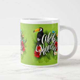 Caneca De Café Grande Aloha Hawaii Flores Folhagem Borboletas Amarelo