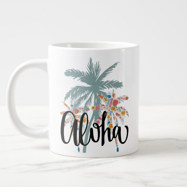 Caneca De Café Grande Aloha Hawaii Palm Tree Hawaii Island Mug (Esquerda)