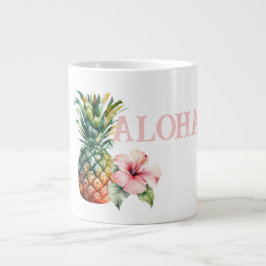 Caneca De Café Grande Aloha Hibiscus Flor Abacaxi