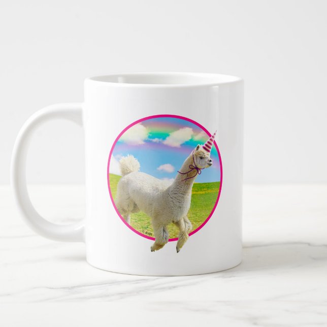 Caneca De Café Grande Alpaca Unicorn Sob O Rainbow Sky (Esquerda)