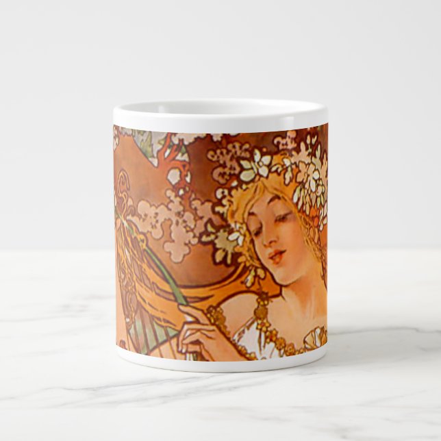 Caneca De Café Grande Alphonse Mucha Art Nouveau Primavera (Frente)