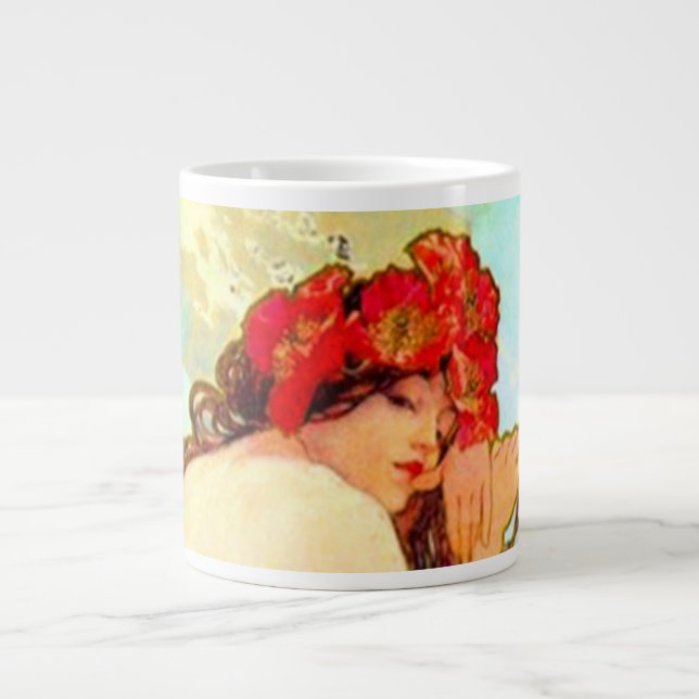 Caneca De Café Grande Alphonse Mucha Art Nouveau Summer (Frente)
