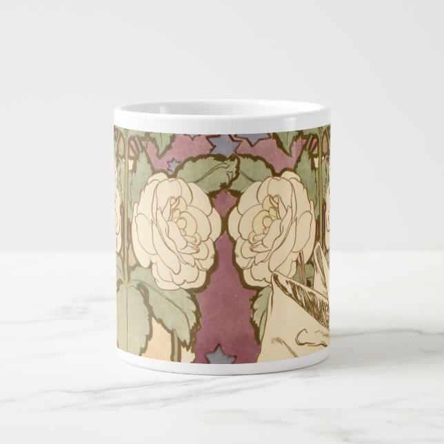 Caneca De Café Grande Alphonse Mucha Elegant Art Nouveau Stars Camellia  (Frente)