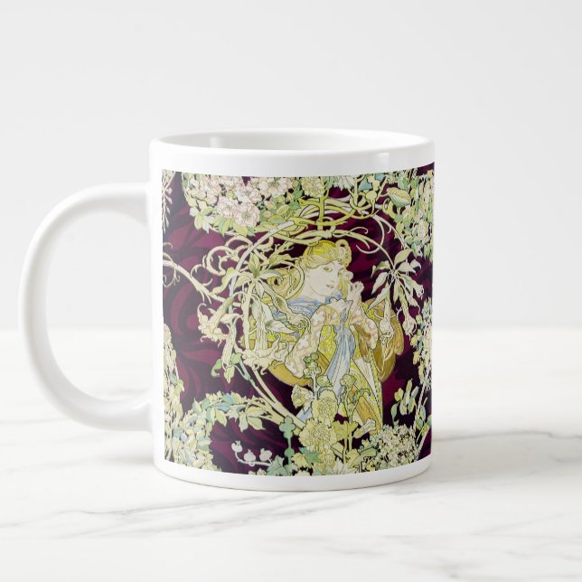 Caneca De Café Grande Alphonse Mucha Mulher com Margarida Art Nouveau Ar (Esquerda)
