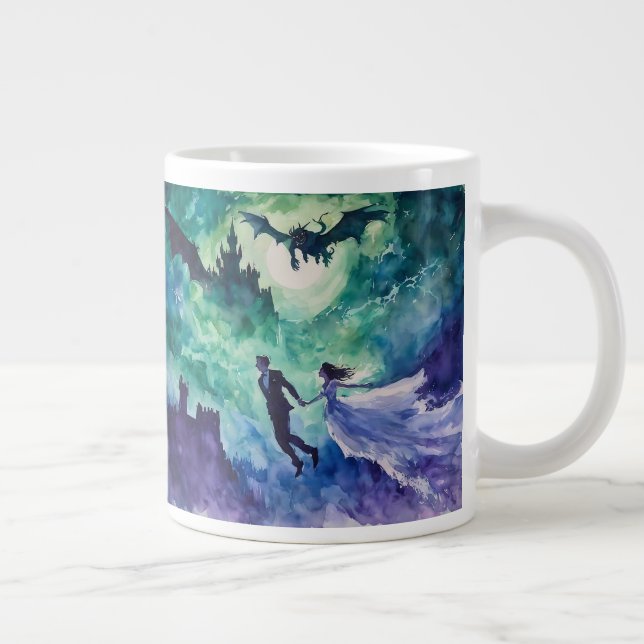 Caneca De Café Grande Amantes Voantes - Pintura Por Aquarela (Direita)