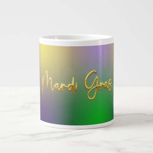 Caneca De Café Grande Amarelo, Roxo, Verde do Mardi Gras (Frente)