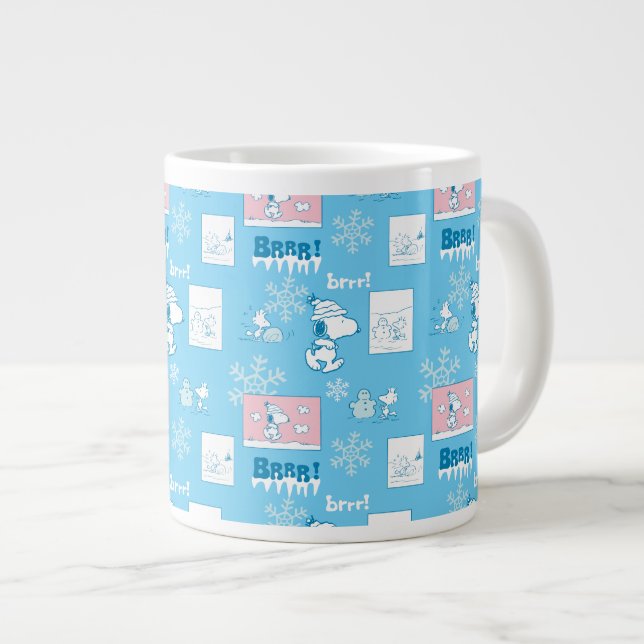 Caneca De Café Grande Amendoins | Padrão do Dia da Neve do Snoopy (Frente Esquerda)