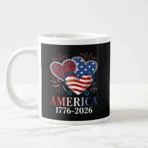 Caneca De Café Grande américa corações 1776-2026 patriota
