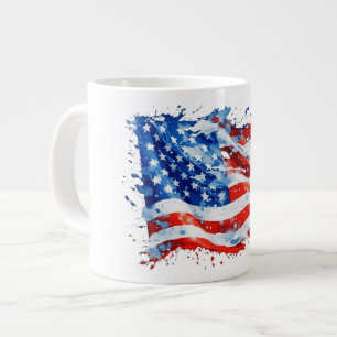Caneca De Café Grande American Flag USA Watercolor 4 de julho