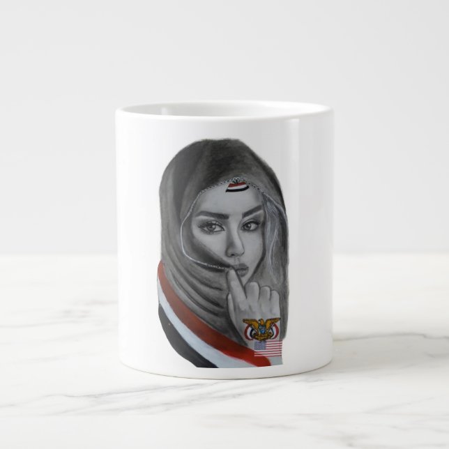 Caneca De Café Grande American Girl with Yemeni Roots – Yemen Flag (Frente)