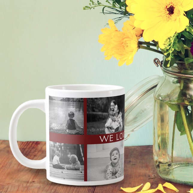 Caneca De Café Grande Amo-Te A Avó Colagem Personalizada De Fotos B&W (Criador carregado)