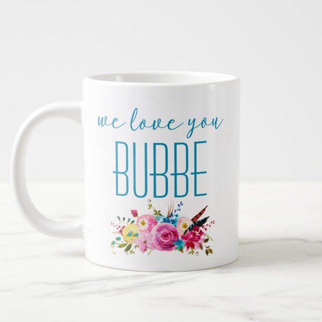 Caneca De Café Grande Amo-Te, Bubbe Teal Pink Floral (Esquerda)