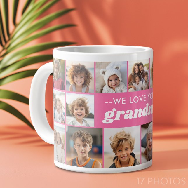 Caneca De Café Grande Amo-Te Vovó - Colagem De Fotos 17 (Custom Photo Collage Mug)