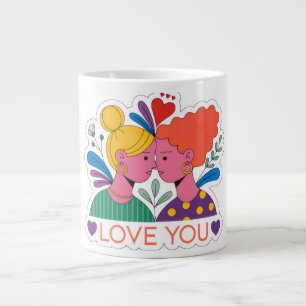 Caneca De Café Grande Amo Você Ilustração Colorida de Abraço Floral