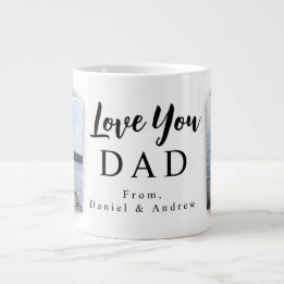 Caneca De Café Grande Amo Você Pai | 2 Fotos e Nomes Personalizáveis
