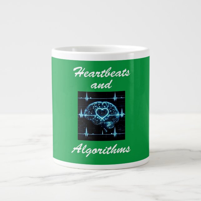 Caneca De Café Grande Amor futurista "Heartbeats and Algorithms" (Frente)