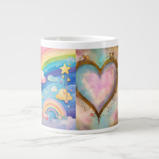 Caneca De Café Grande Amor Radiante: Copos de Fusão do Coração e Arco-Ír