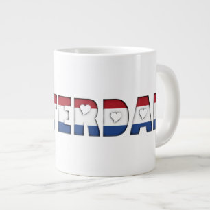Caneca De Café Grande Amsterdam Flag Colors Typoografia Corações de Padr